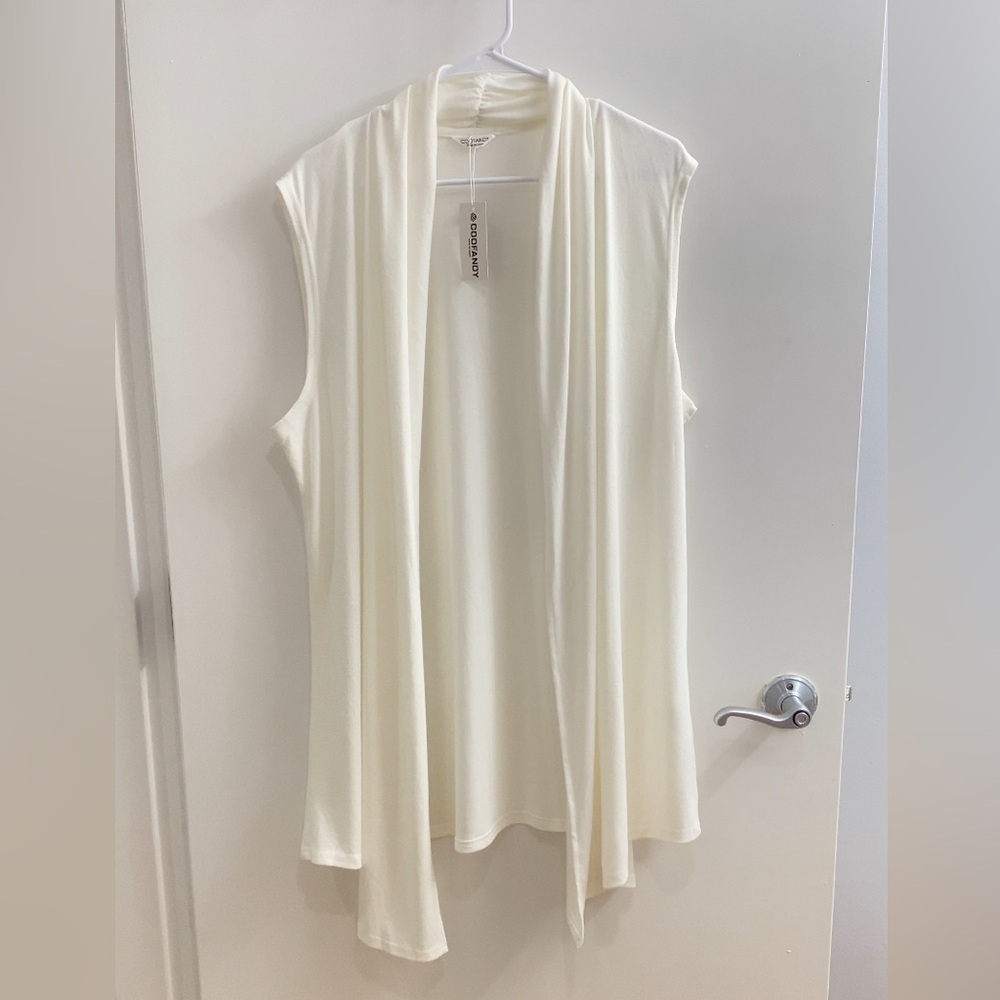 Coofandy Women's Sleeveless Draped Open-front Cardigan White Size L